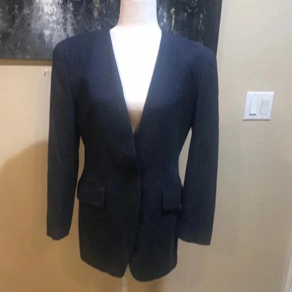 Jones New York 100% Wool Houndstooth One Button Lined w/Pockets Blazer-Size 6